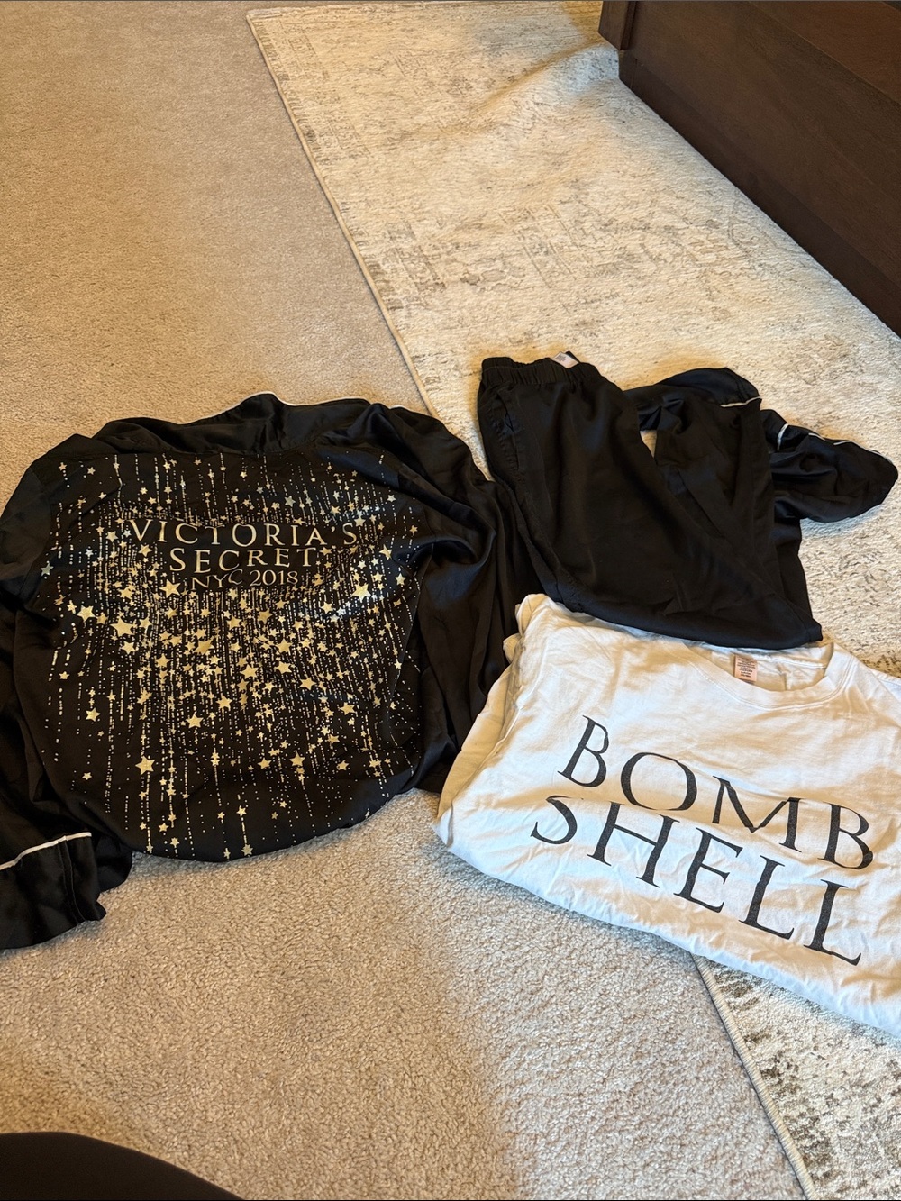 Victoria's Secret Black Jacket with Gold Star Graphic & Cream 'Bombshell' Tee